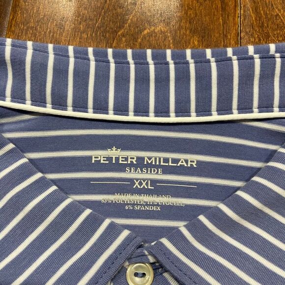 Peter Millar Seaside Performance Golf Blue White Striped Polo Shirt Men's XXL - Picture 6 of 8
